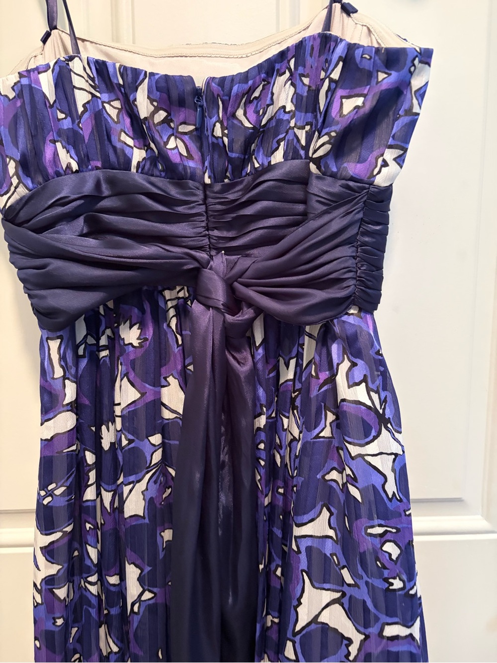 BCBGMaxAzria Purple and White Strapless Flowy Dress